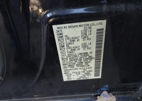 2006 Nissan Frontier Le из США, поврежденный, VIN 1N6AD07U46C421564